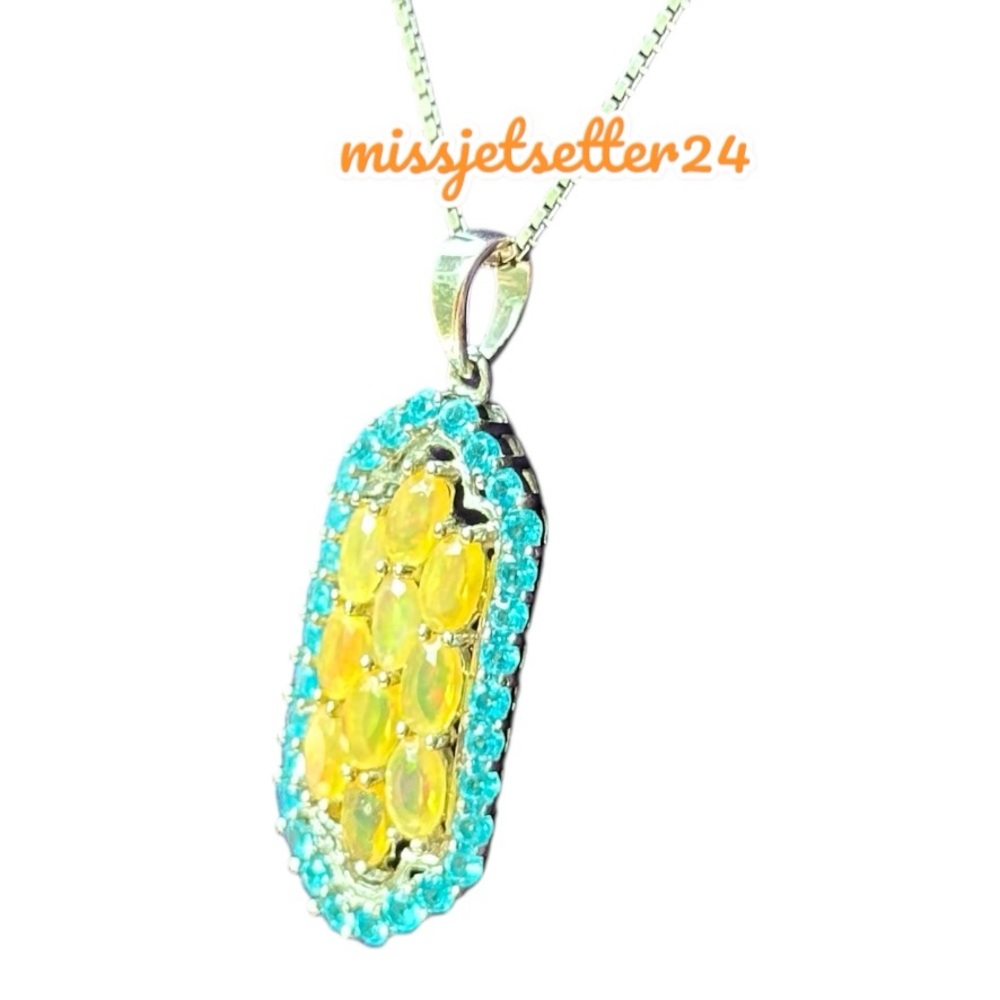 JTV Blue and Ethiopian Opal Pendant Silver Necklace NWOT